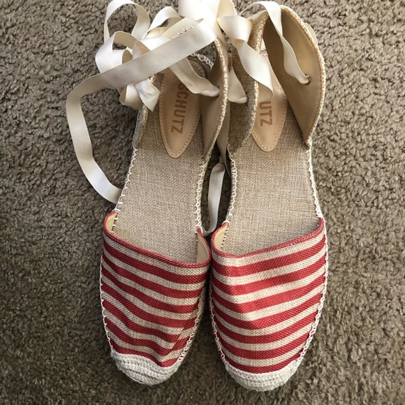 SCHUTZ Red and Tan Striped Sandals - Picture 4 of 4